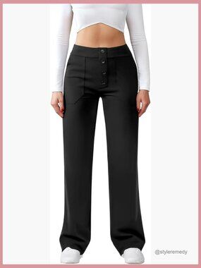 Stretchy Polyester Spandex High Waist Straight Leg Work Pants